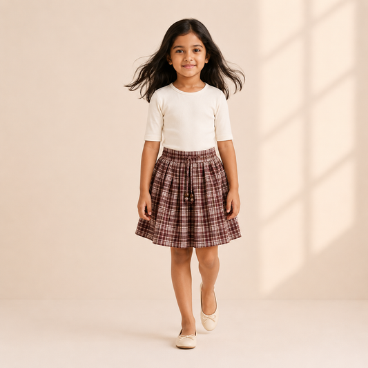 Gathered Skirt – Burgundy Moss Plaid