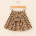 Caramel plaid gathered skirt for girls with gathered silhouette and warm earthy tones