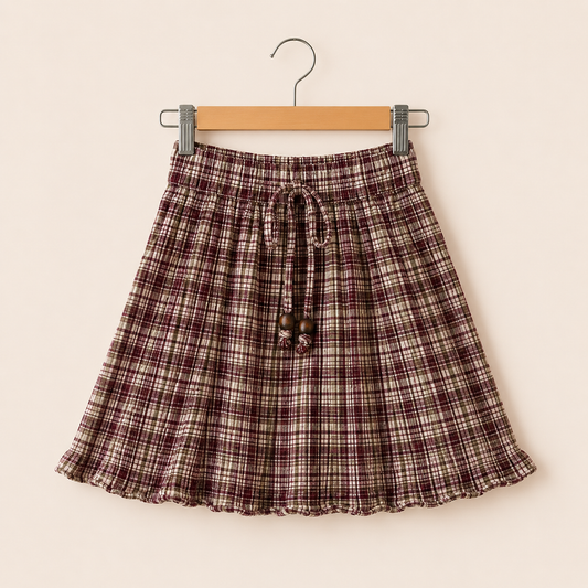 Gathered Skirt – Burgundy Moss Plaid