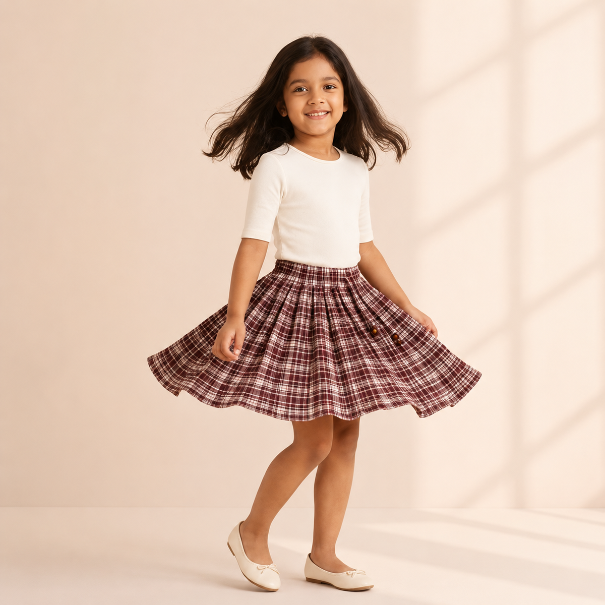 Burgundy Moss Plaid - Gathered Skirt