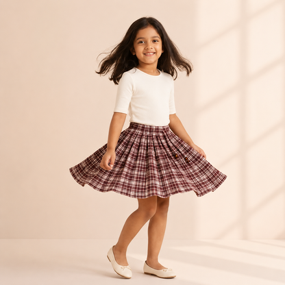 Gathered Skirt – Burgundy Moss Plaid