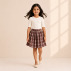 Burgundy Moss Plaid - Gathered Skirt