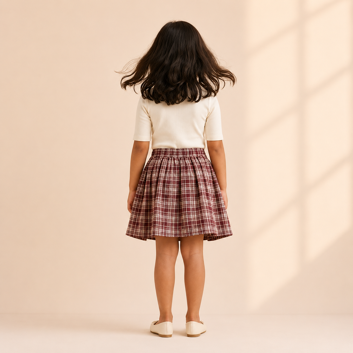 Burgundy Moss Plaid - Gathered Skirt