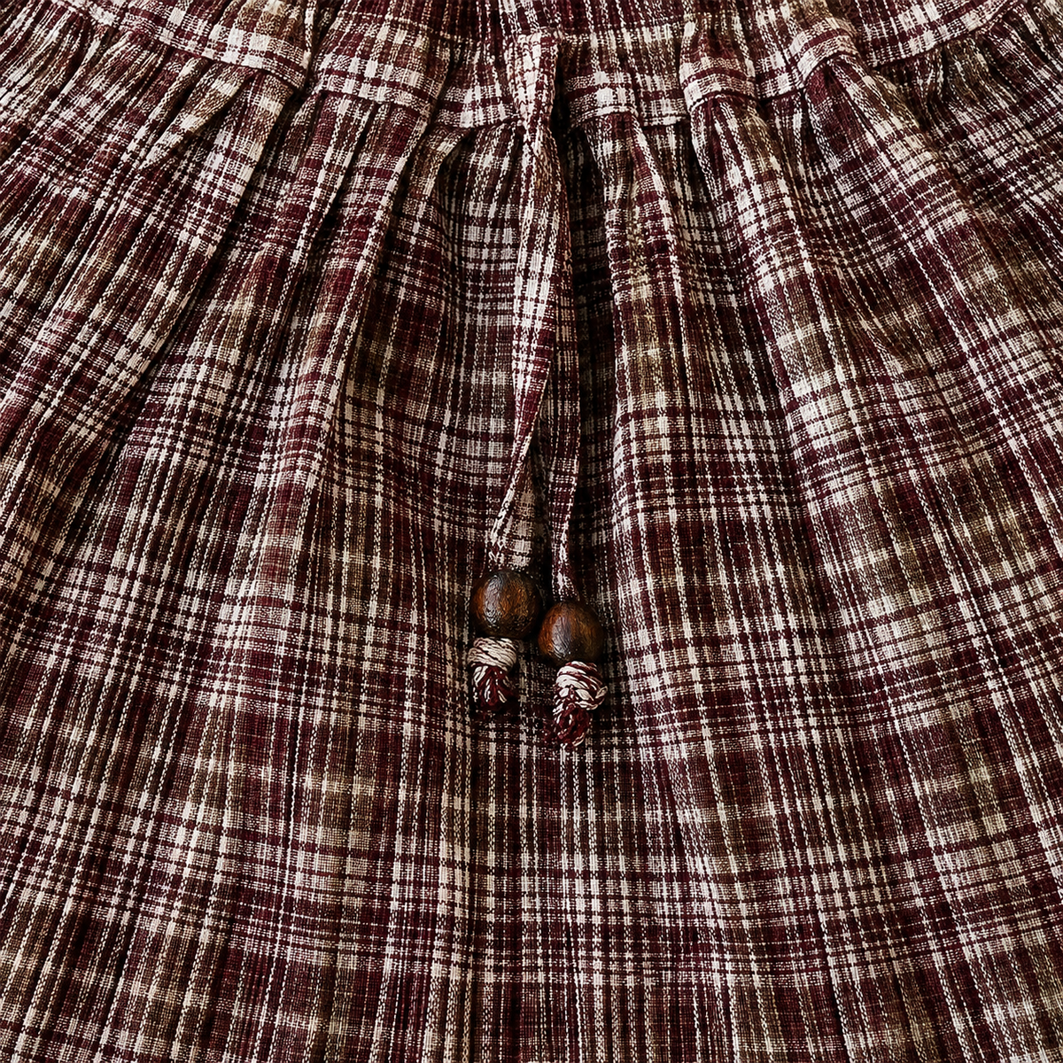 Burgundy Moss Plaid - Gathered Skirt