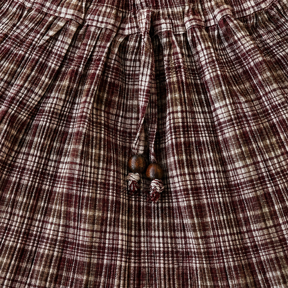 Gathered Skirt – Burgundy Moss Plaid