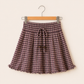 Burgundy Navy Check - Gathered Skirt