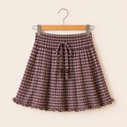 Burgundy Navy Check - Gathered Skirt