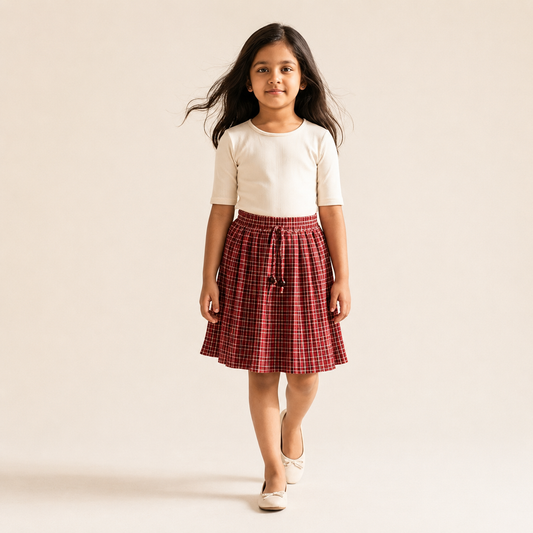 Gathered Skirt - Berry Plaid