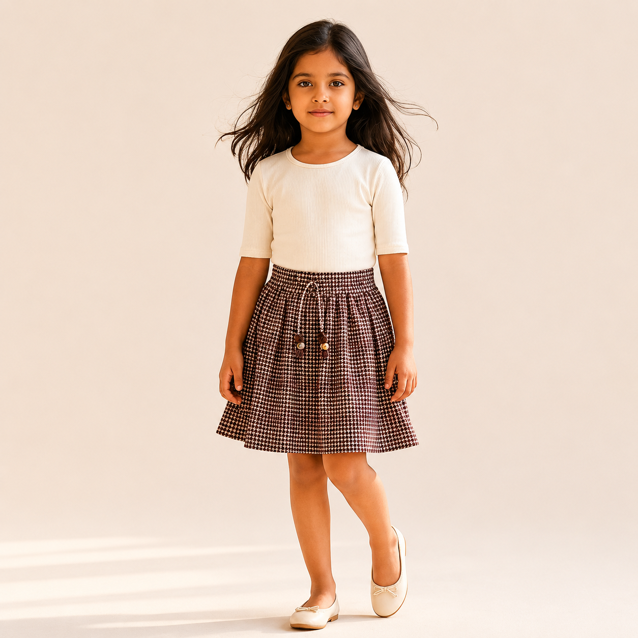 Gathered Skirt — Burgundy Navy Check