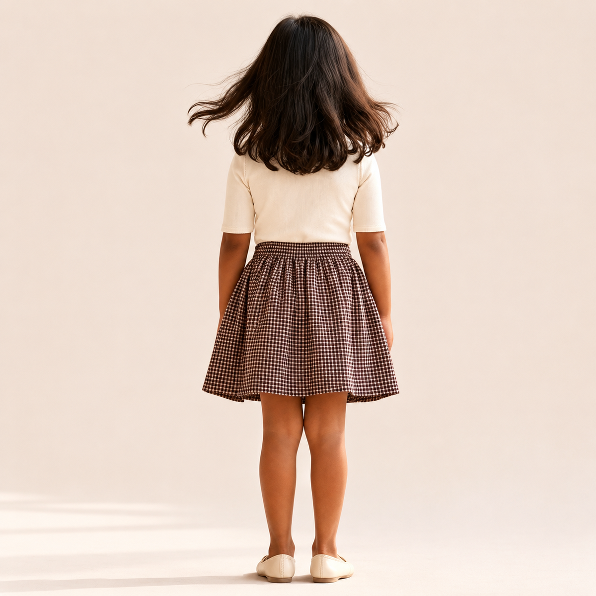 Burgundy Navy Check - Gathered Skirt