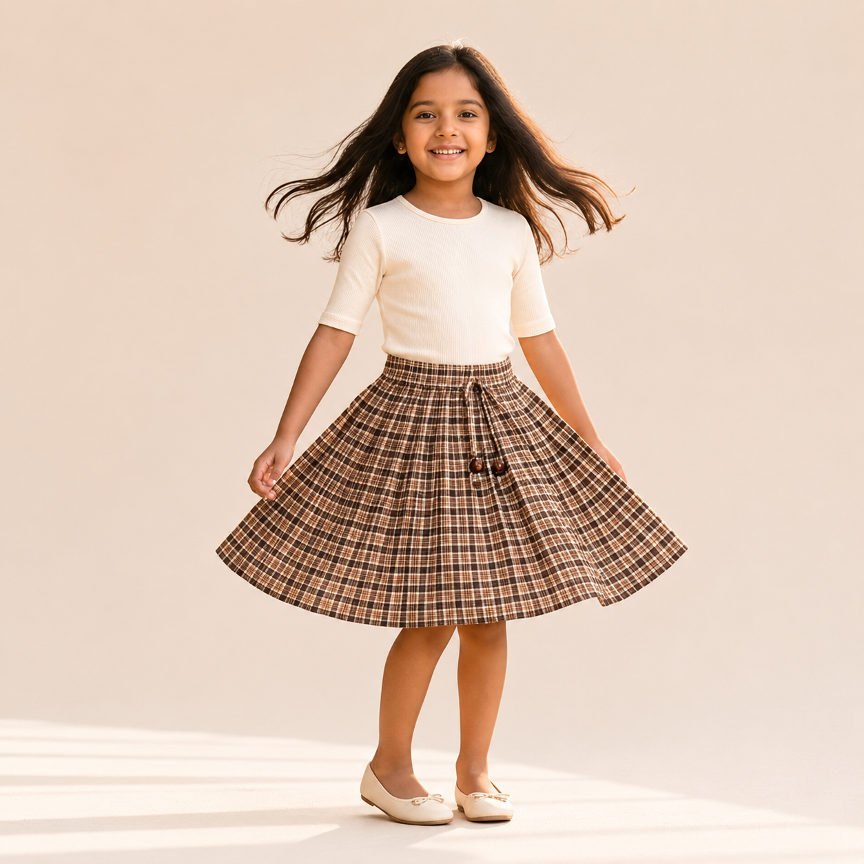 Gathered Skirt - Caramel Plaid