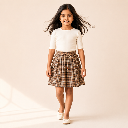 Gathered Skirt - Caramel Plaid