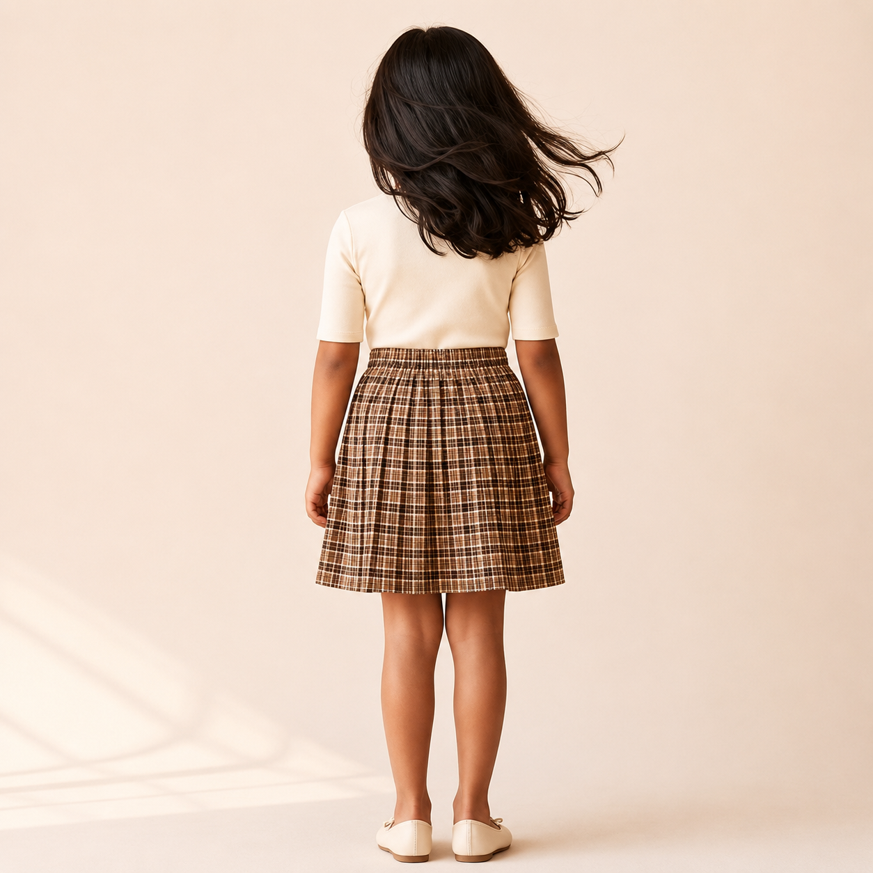 Gathered Skirt - Caramel Plaid
