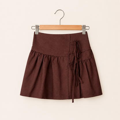 Cocoa linen wrap skirt for girls with wrap-inspired silhouette and natural linen texture
